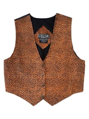 Vintage AGAPO Collection Genuine Leather Leopard Print Vest Western Button Front